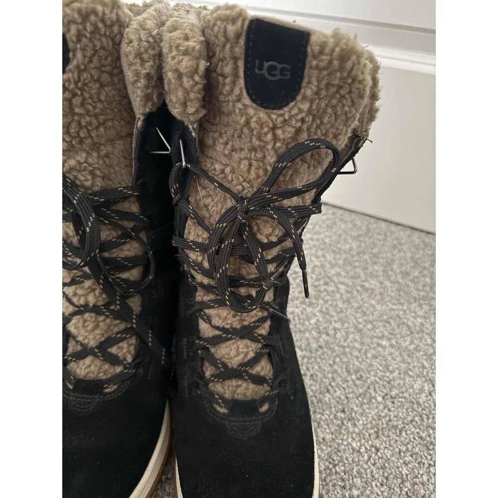 UGG Lakesider Tall Lace Women's Waterproof Suede Winter Boots Black size 9 - Picture 1 of 8